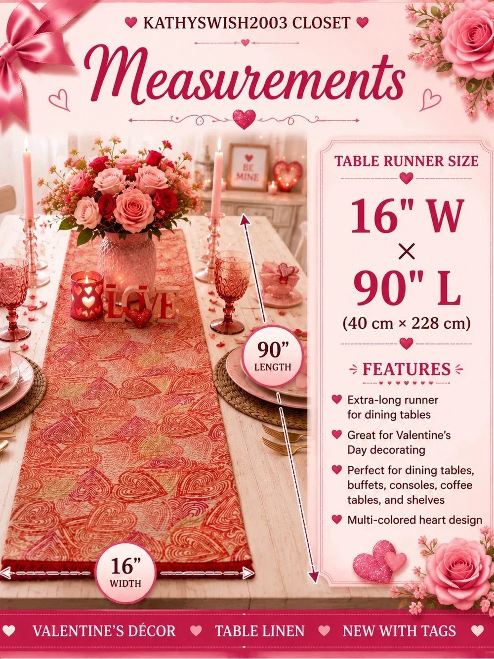 Cupcakes and Cashmere Multi Colored Hearts Valentines Day Table Runner